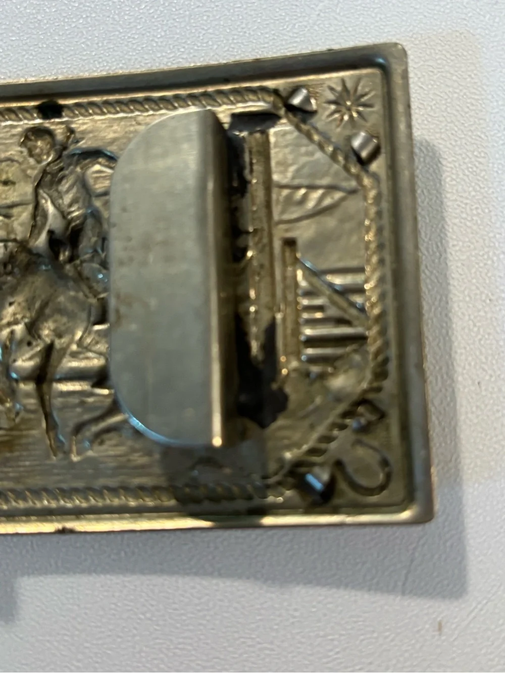 Vintage Western Motif Belt Buckle with Multicolor Stones 1940s? Cowboy